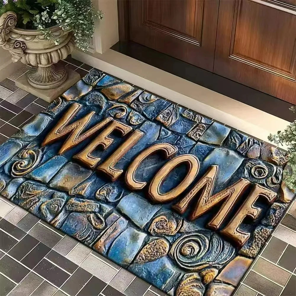 Navak Carpet Doormat Stone Welcome Theme Rug Home Decor Living Room Kitchen Garden Nonslip Entrance Floormat Machine-washable Hallway Doormat
