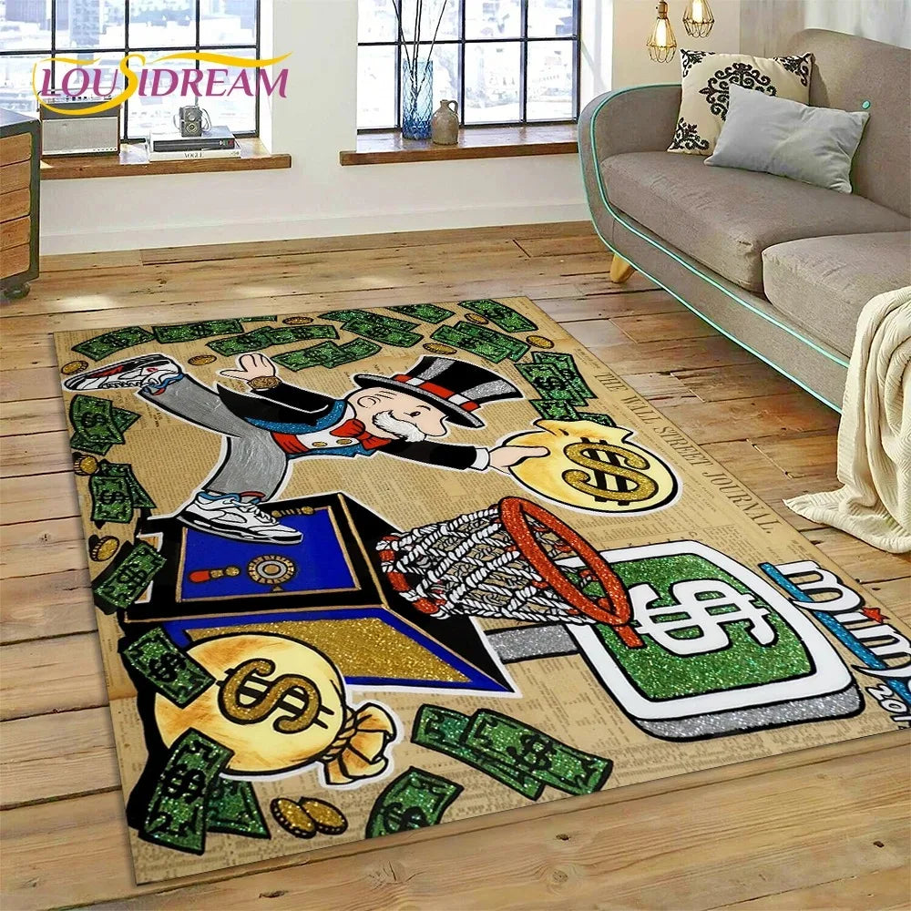 Navak Carpet Game Dollar Monopoly Cartoon Carpet Cute Money Rug For Living Room Bedroom Home Bathroom Floor Mat Non-slip Decoration Sofa