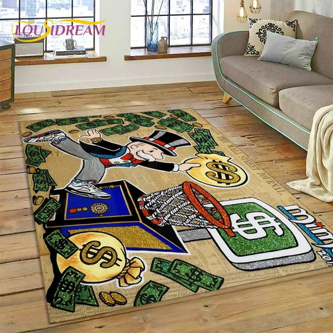 Navak Carpet Game Dollar Monopoly Cartoon Carpet Cute Money Rug For Living Room Bedroom Home Bathroom Floor Mat Non-slip Decoration Sofa
