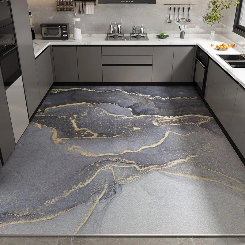 Navak Carpet Kitchen Floor Mat Waterproof Non-slip Oil-resistant Leather Carpet PVC Large Size Imitation Marble Geometric Rug Home Decora Mat