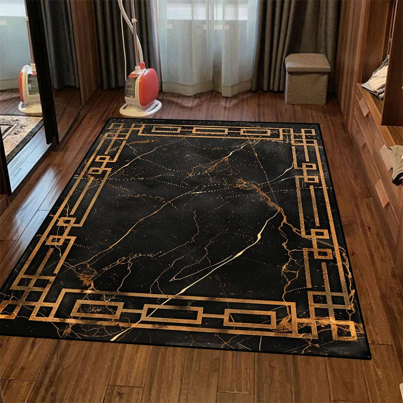 Navak Carpet Retro Luxury Black Washable CARPET FOR LIVE ROOM Oriental Chinese Style Soft Non-slip Rug Bedroom Flannel Mat for Children Room