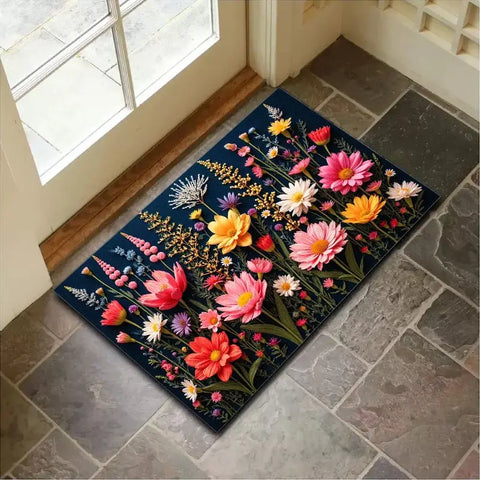 Navak Carpet "Charming Crystal Velvet Rug - Soft & Vibrant Floral Design Doormat, Non-Slip Entrance Decor, Perfect Home Accent for Spring"