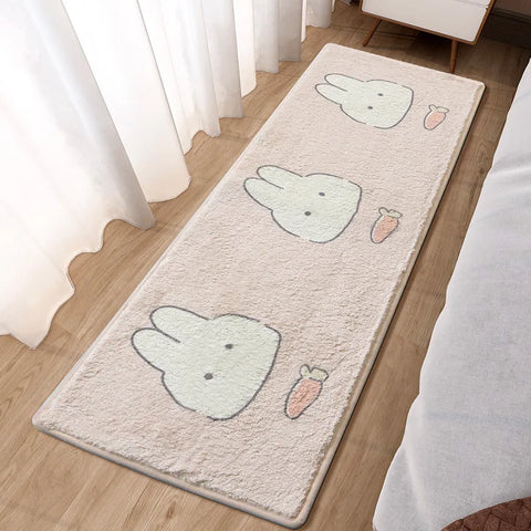 Navak Carpet  Cartoon Faux Lamb Wool Bedroom Bedside Rugs Lovely Rabbit Pink Bed Area Carpet Soft No Icy Feet for Girls Children Bed Room Rug