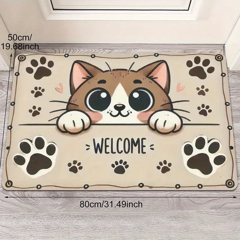 Navak Carpet 1pc Cute Kitten Paw Print Doormat - Non-slip Polyester Floor Mat for Entry/Kitchen, Quick Dry Indoor/Outdoor Decoration