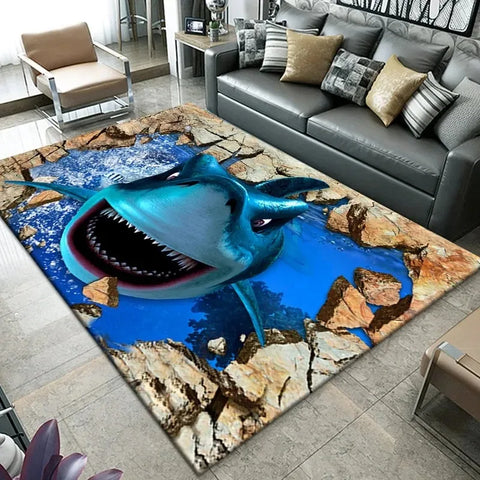 Navak Carpet3D Beach Sea Waves Pattern Carpet Door Floor Mat Fish Doormat Non-slip Floor Mat Living Room Rug Home Room Bedroom Decoration