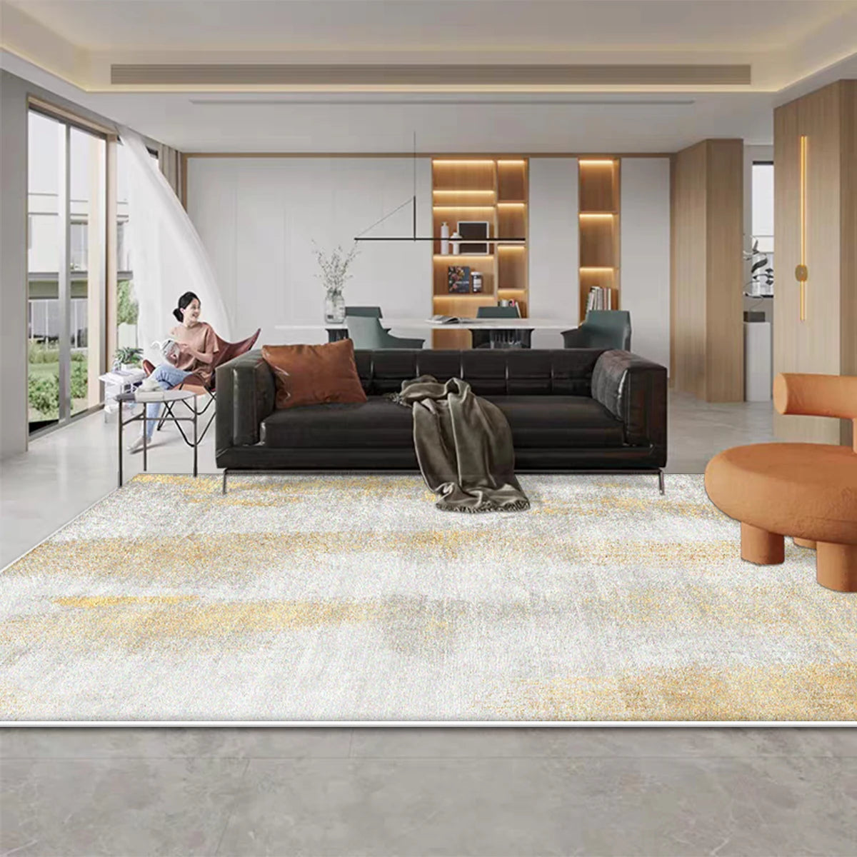 Navak Carpet Fluffy Soft Abstract Large Carpet Living Room Home Room Decoration Golden Rugs for Bedroom Cloakroom Area Rug Non-slip Floor Mat