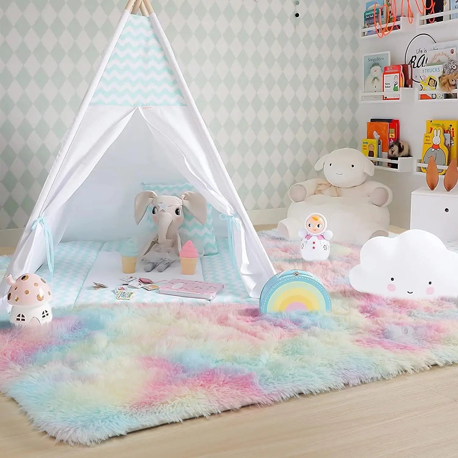 Navak Carpet Hairy Rainbow Rugs for Children Bedroom Soft Furry Carpets Living Room Kids Baby Room Nursery Playroom Cute Room Decor Area Rug