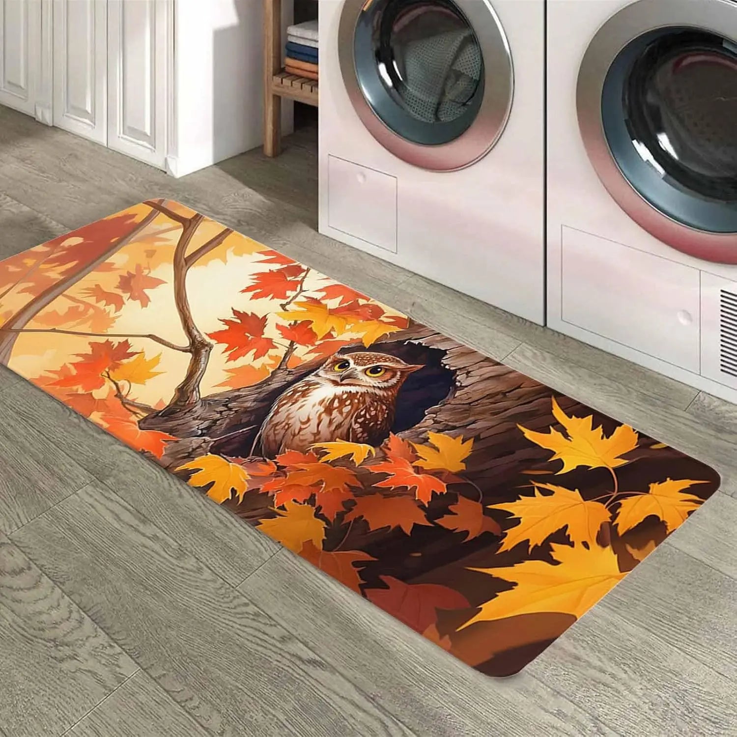 Navak Carpet Fall Owl Maple Leaves Kitchen Mat Home Decor Corridor Balcony Laundry Room Rugs Bedroom Bedside Floor Mat Bathroom Door Mat