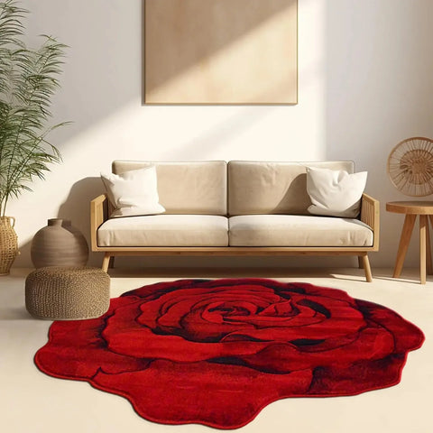 Navak Carpet Exclusive Picks Flannel Carpet Rose Shaped Living Room Mat Round Rug Coffee Table Sofa Cushion Stain-Resistant Non-Slip Mat Home Decor
