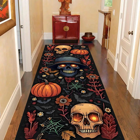 Navak Carpet Exclusive Picks Halloween Runner Rug Abstract Pumpkin Skull Carpet Kitchen Anti-Slip Spider Web Printed Rugs for Living Room Home Decor