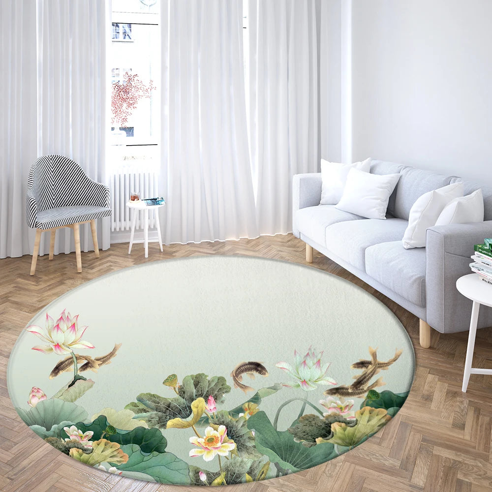 Navak Carpet Home Living Room Bedroom Bathroom Floor Mat Printing Decorative Carpet Flower and Bird  Round  Peony Rose