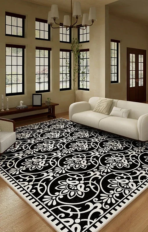 Navak Carpet Luxurious Black White Area Rug Large Non-Slip Living Room Carpet Washable Easy Care Comfortable Bedroom Decorative Floor Mat