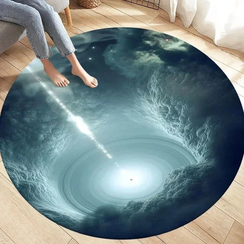 Navak Carpet Crystal Velvet Natural Disaster Round Rug, Fantasy Tornado Cloud Print Non-Slip Floor Mat for Living Room, Bedroom, Sofa Decor
