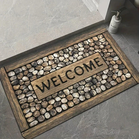 Navak Carpet Welcome Door Mat Letter Print Non-slip Washable Carpet for Laundry Room Bathrooms Doorway Leisure Area Home Decor Doormat