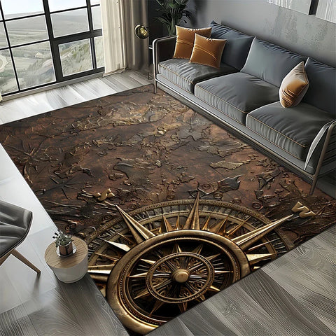 Navak Carpet Retro Marine Nautical Chart Compass Carpet Rug for Home Living Room Bedroom Sofa Doormat Decor, Floor Mat