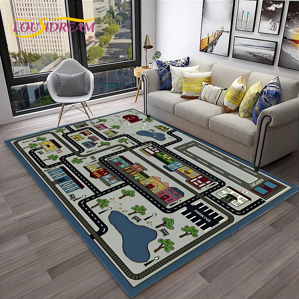 Navak Carpet Child Playmat Traffic Highway City Playroom Carpet Rug for Home Living Room Bedroom Doormat Decor, Area Rug Non-slip Floor Mat