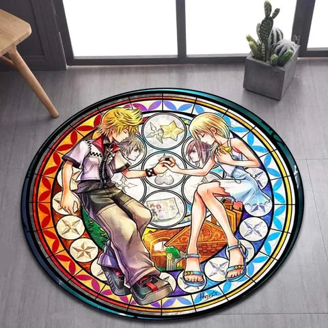 Navak Carpet Daily Picks DISNEY Kingdom Hearts Cartoon Pattern Area Rug Round Floor Mat Kid Living Room Carpet Bathroom Kitchen Doormat Decorate