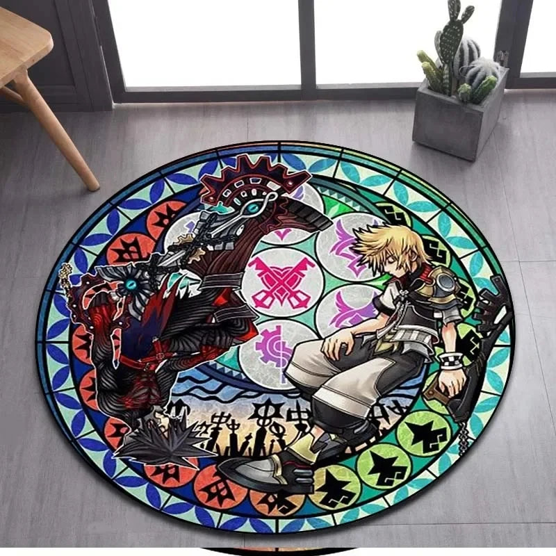 Navak Carpet Daily Picks DISNEY Kingdom Hearts Cartoon Pattern Area Rug Round Floor Mat Kid Living Room Carpet Bathroom Kitchen Doormat Decorate