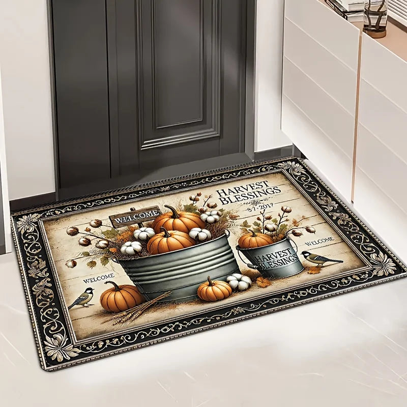 Navak Carpet Thanksgiving Fall Pumpkin Theme Door Mat Kitchen Bathroom Laundry Non-slip Floor Mat Living Room Balcony Hallway Entrance Rugs