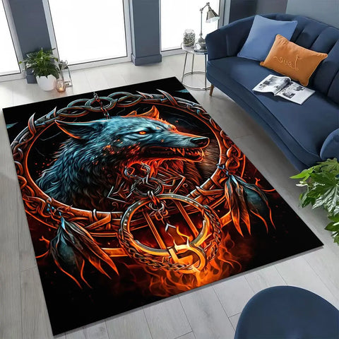 Navak Carpet Nordic Viking Warrior Symbol Valhalla Valknut Rune Moto Rug for Bedroom Living Room Sofa Home Doormat Decor,Non-slip Floor Mat