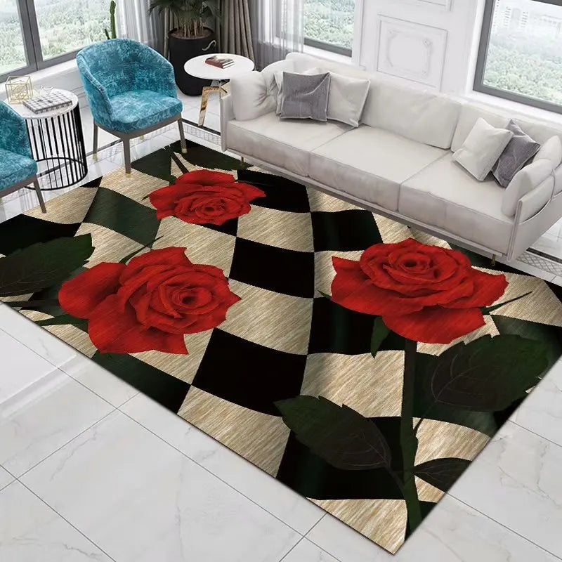Navak Carpet Home Decor Entrance Door Mat Flower Rose Peony Pastoral 3D Printed Carpet Living Room Rugs Furry Mat Carpet Bedroom Decoration