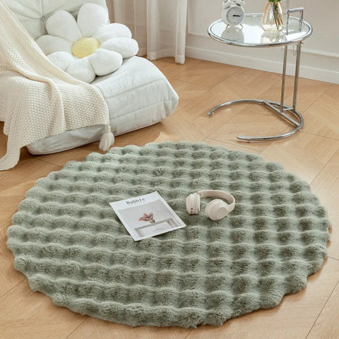 Navak Carpet Faux Fur Round Carpets Luxury Bubble Shaped Plushrugs for Bedroom Decor Non Slip Dressing Table Area Rugs Soft Fluffy Floor Mat