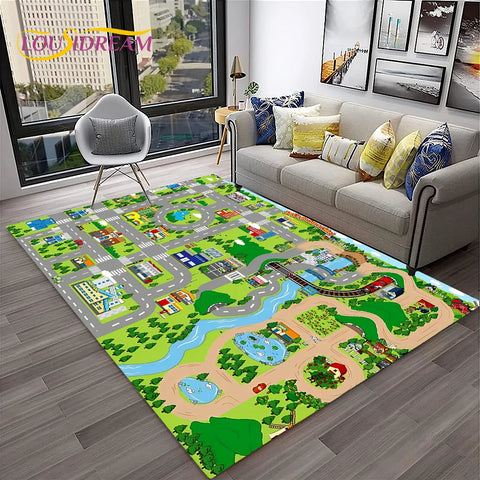 Navak Carpet Child Playmat Traffic Highway City Playroom Carpet Rug for Home Living Room Bedroom Doormat Decor, Area Rug Non-slip Floor Mat