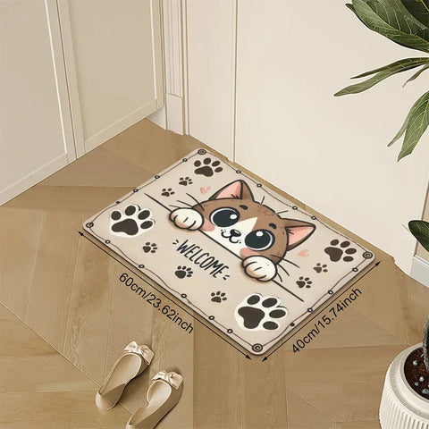Navak Carpet 1pc Cute Kitten Paw Print Doormat - Non-slip Polyester Floor Mat for Entry/Kitchen, Quick Dry Indoor/Outdoor Decoration