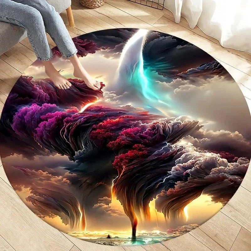 Navak Carpet Crystal Velvet Natural Disaster Round Rug, Fantasy Tornado Cloud Print Non-Slip Floor Mat for Living Room, Bedroom, Sofa Decor