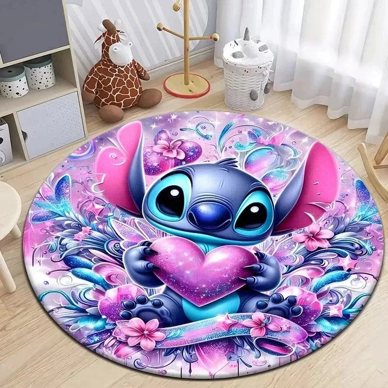 Navak Carpet Daily Picks Disney Stitch Cartoon Round Mat Cute Cartoon HD Printed Carpet Bedroom Living Room Sofa Large Area Pet Kitchen Rugs Decor