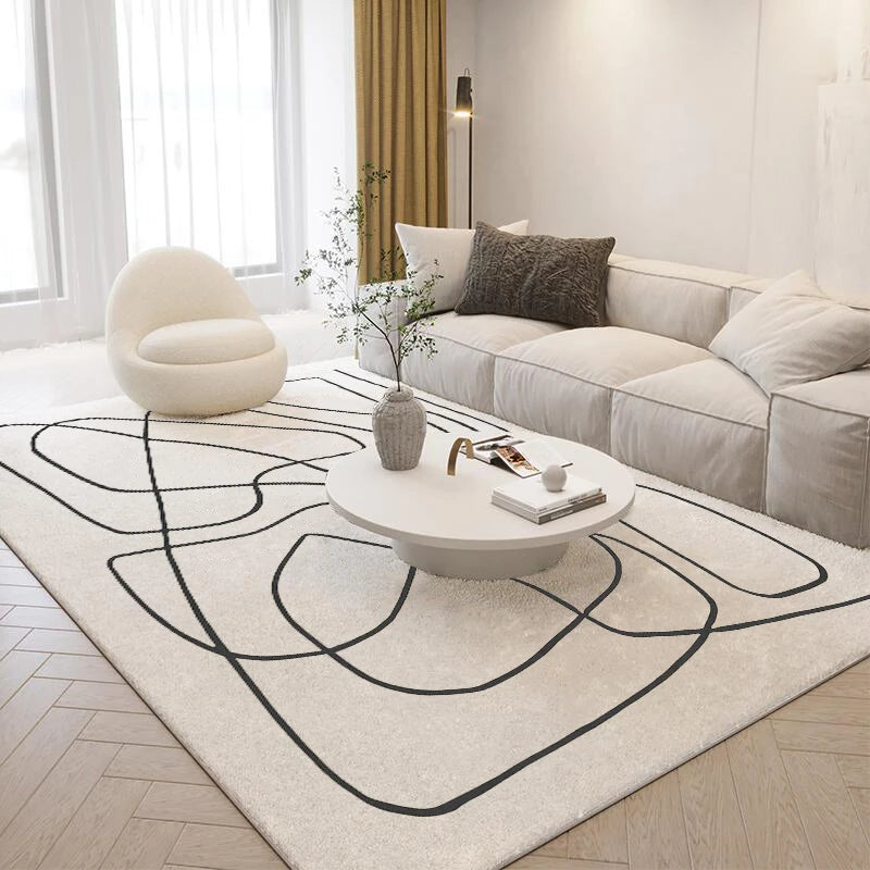 Navak Carpet Nordic Style Living Room Decoration Plush Carpet Abstract Art Design Rugs for Bedroom Simple Line Soft Rug Home Thick Floor Mat