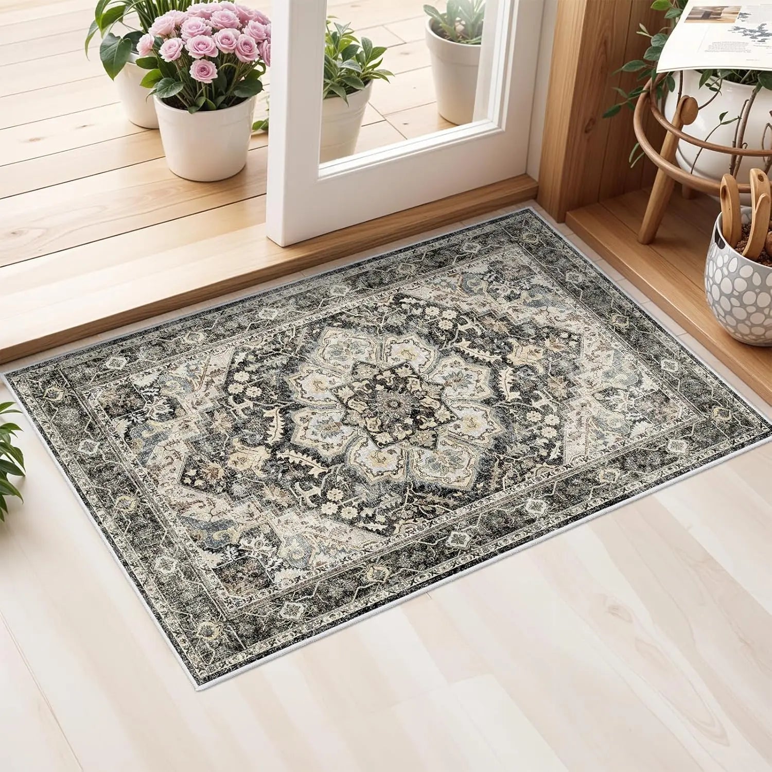 Navak Carpet Washable Oriental Area Rug  Rugs for Living Room Soft Carpet for Bedroom Waterproof Floral Distressed Indoor Stain