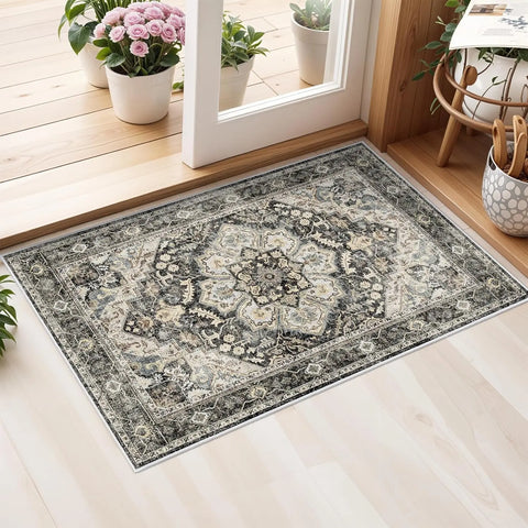 Navak Carpet Washable Oriental Area Rug  Rugs for Living Room Soft Carpet for Bedroom Waterproof Floral Distressed Indoor Stain