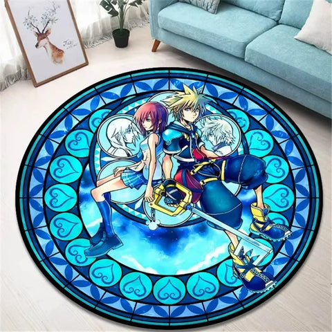 Navak Carpet K-Kingdom Heart Themed Round Carpet for Living Room and Bedroom NonSlip Floor Mat Rug for Gaming Enthusiast Birthday Gift Idea