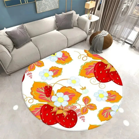 Navak Carpet Lovely Strawberry Print Round Carpet Home Living Room Sofa Bedroom Floor Decoration Kitchen Absorbent Mat