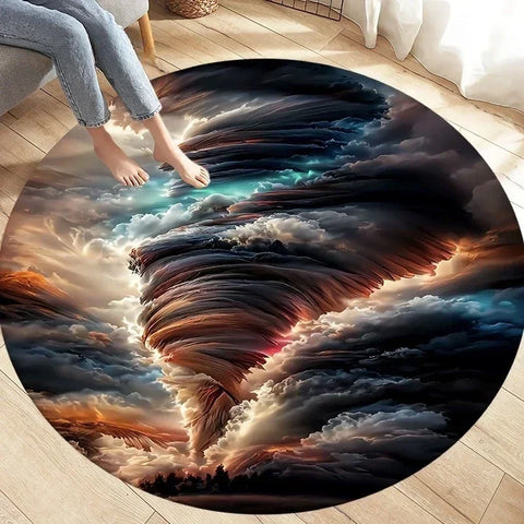 Navak Carpet Crystal Velvet Natural Disaster Round Rug, Fantasy Tornado Cloud Print Non-Slip Floor Mat for Living Room, Bedroom, Sofa Decor