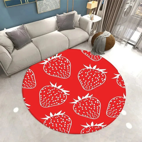 Navak Carpet Lovely Strawberry Print Round Carpet Home Living Room Sofa Bedroom Floor Decoration Kitchen Absorbent Mat