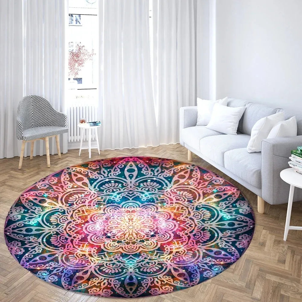 Navak Carpet Psychedelic Mandala Printed Round Carpet for Living Room Bedroom Mat Easy To Clean Festive Atmosphere Decorated Home Decor Rug