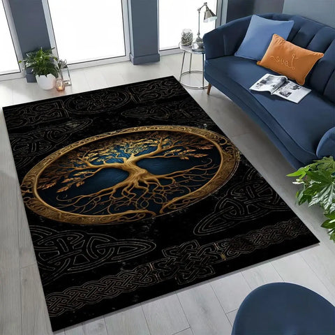Navak Carpet Nordic Viking Warrior Symbol Valhalla Valknut Rune Moto Rug for Bedroom Living Room Sofa Home Doormat Decor,Non-slip Floor Mat