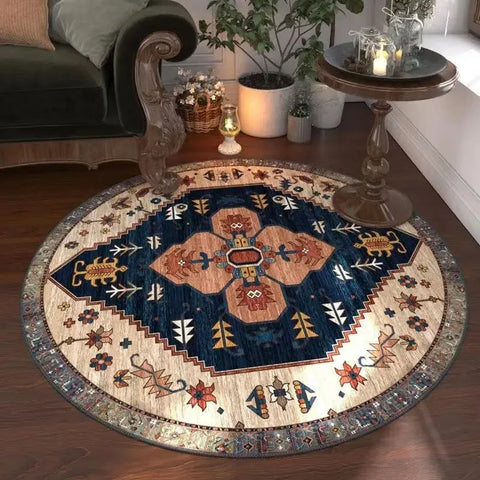 Navak Carpet Moroccan Floral Round Carpet, Washable For Living Room & Dining