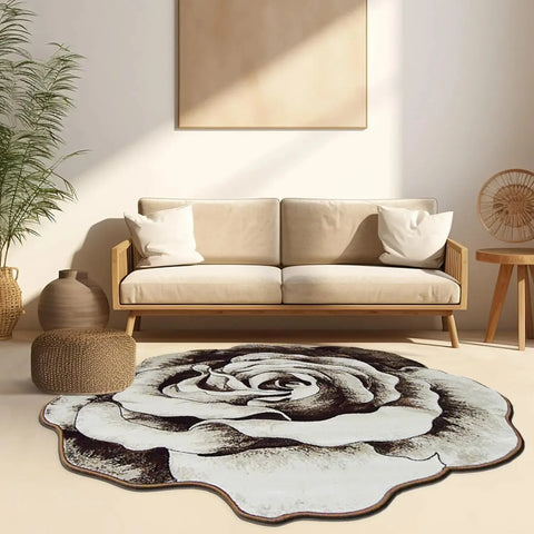 Navak Carpet Exclusive Picks Flannel Carpet Rose Shaped Living Room Mat Round Rug Coffee Table Sofa Cushion Stain-Resistant Non-Slip Mat Home Decor