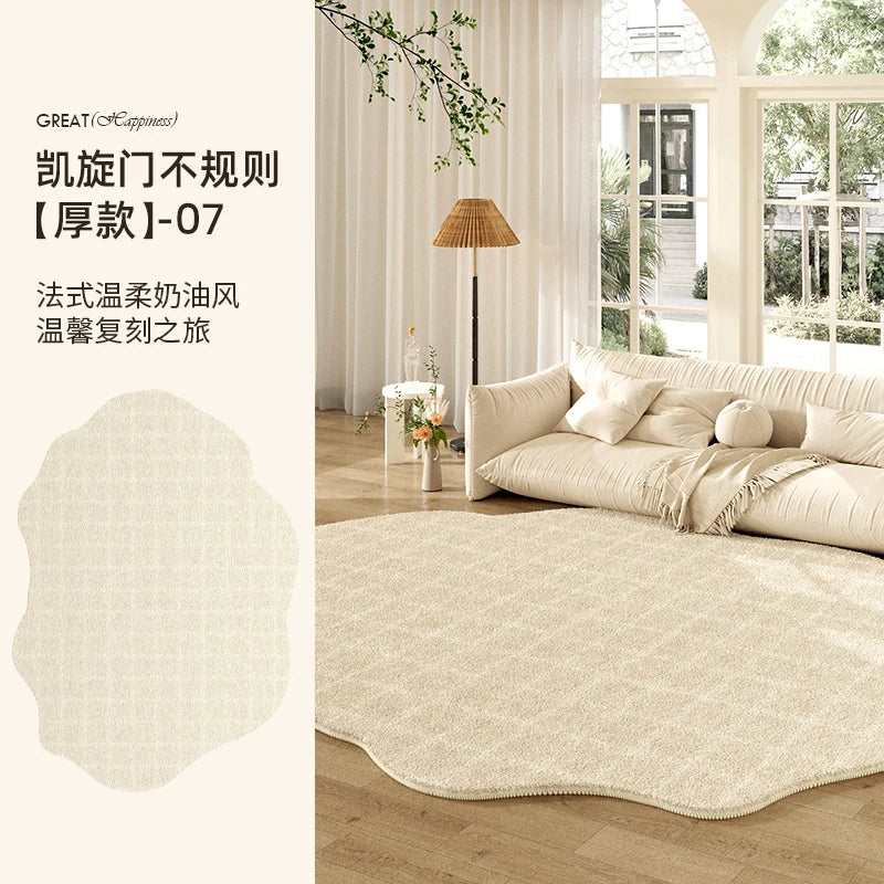 Navak Carpet French Cream Style Carpets for Living Room Irregular Shape Bedroom Decor Line Carpet Fluffy Soft Plush Rug Thick Washable Mat