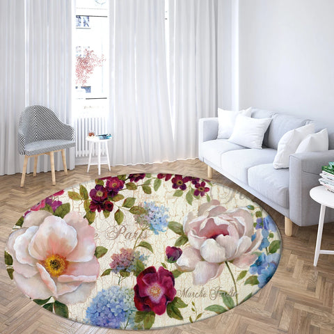 Navak Carpet Home Living Room Bedroom Bathroom Floor Mat Printing Decorative Carpet Flower and Bird  Round  Peony Rose