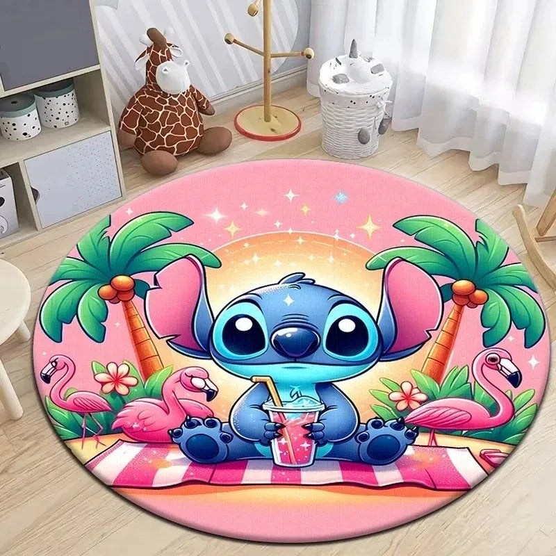 Navak Carpet Daily Picks Disney Stitch Cartoon Round Mat Cute Cartoon HD Printed Carpet Bedroom Living Room Sofa Large Area Pet Kitchen Rugs Decor