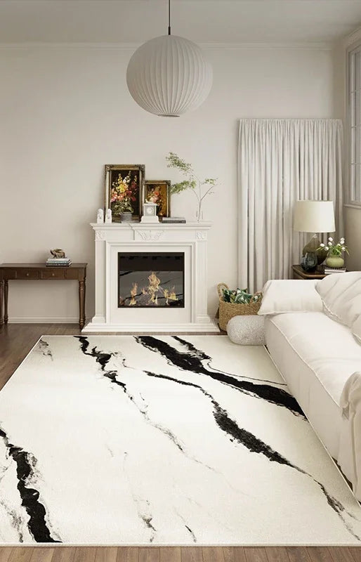 Navak Carpet Luxurious Black White Area Rug Large Non-Slip Living Room Carpet Washable Easy Care Comfortable Bedroom Decorative Floor Mat