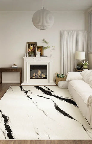 Navak Carpet Luxurious Black White Area Rug Large Non-Slip Living Room Carpet Washable Easy Care Comfortable Bedroom Decorative Floor Mat
