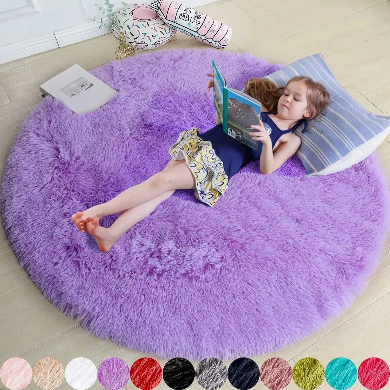 Navak Carpet vikama Pink Round Rug for Girls Bedroom,Fluffy Circle Area Rug for Kids Room,Furry Shaggy Carpet for Living Room Playroom Decor