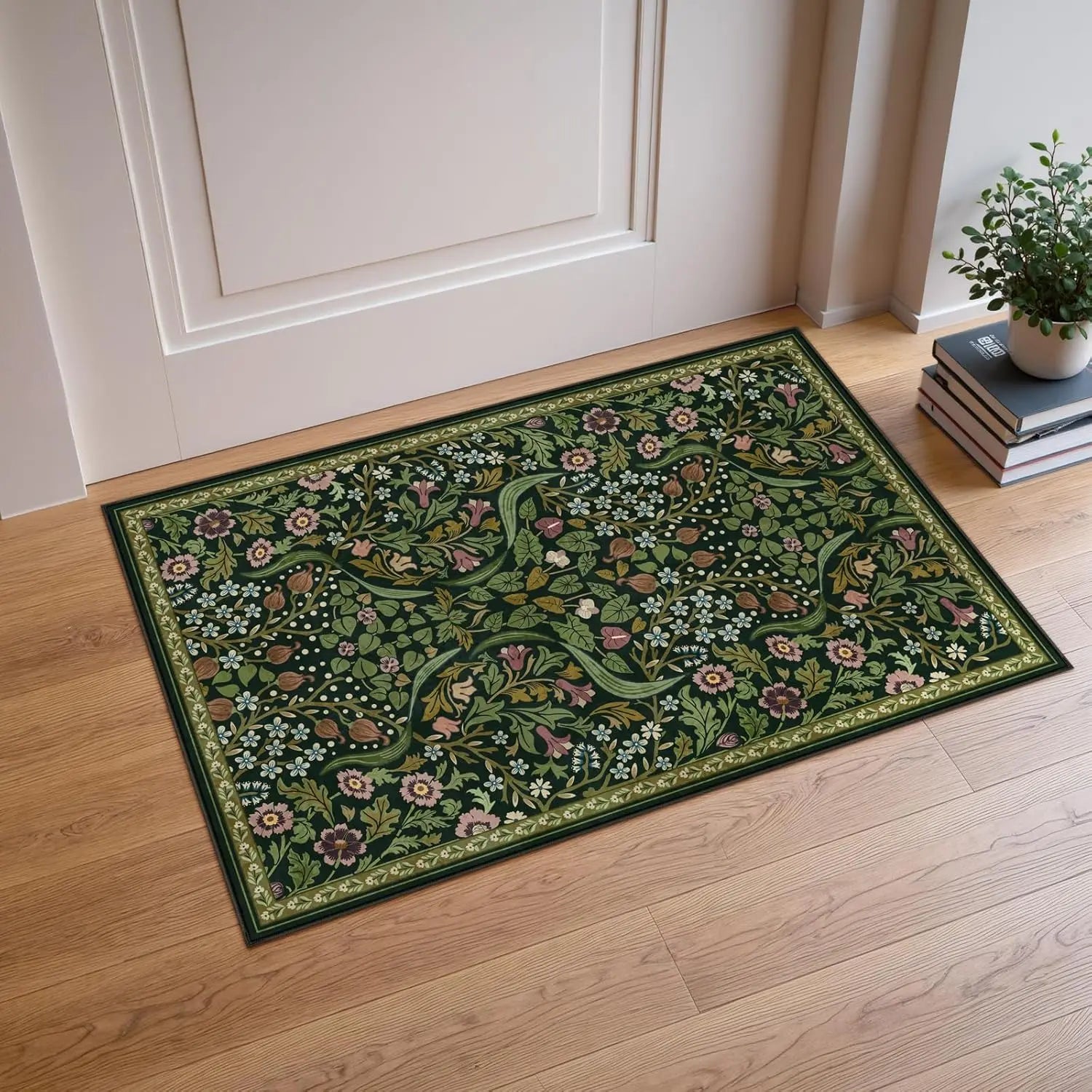 Navak Carpet Floral Washable Rugs, Soft Large Boho Bedroom Rug, Botanical Non Slip Ultra Thin Floor Carpet for Dining Room Nursery Office