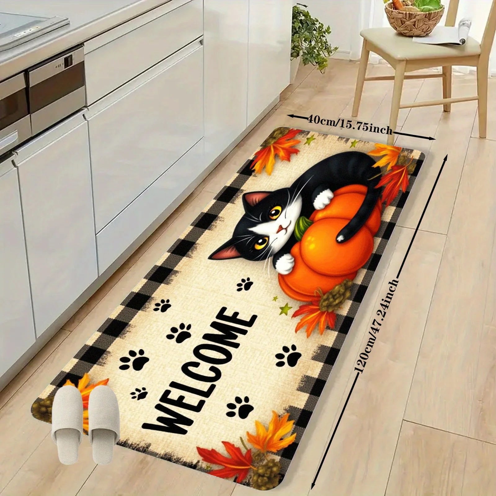 Navak Carpet Autumn Cat Paw Pumpkin Maple Leaves Welcome Doormat Fall Entrance Floor Mat Thanksgiving Decor Living Room Bedroom Non-slip Rugs