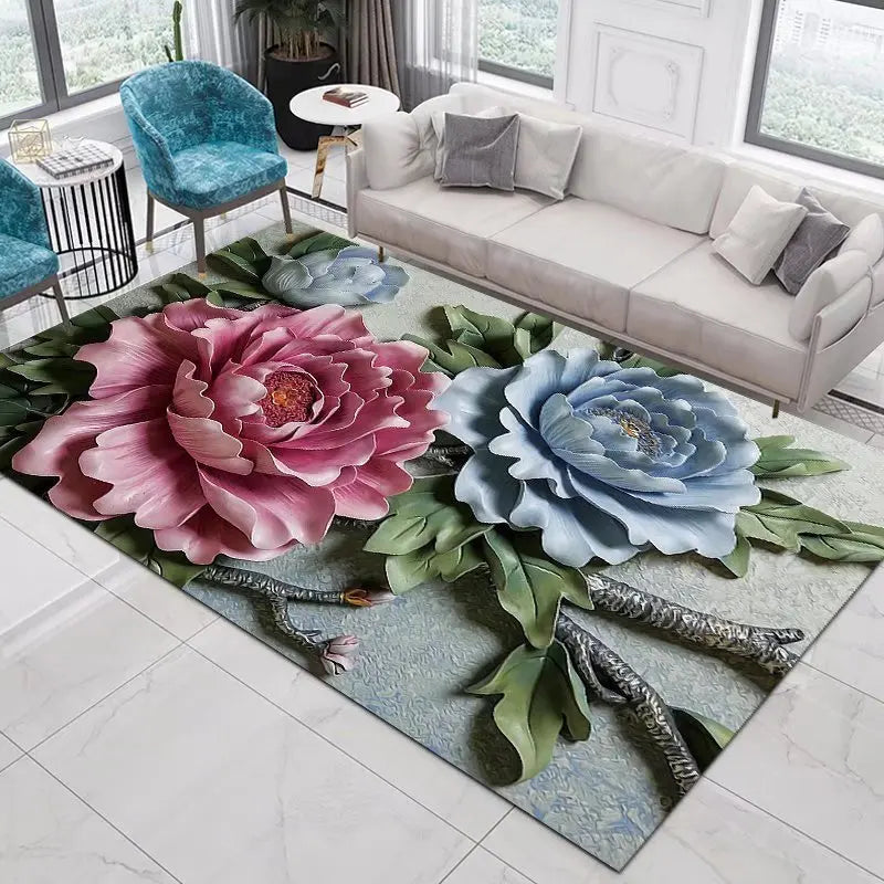 Navak Carpet Home Decor Entrance Door Mat Flower Rose Peony Pastoral 3D Printed Carpet Living Room Rugs Furry Mat Carpet Bedroom Decoration